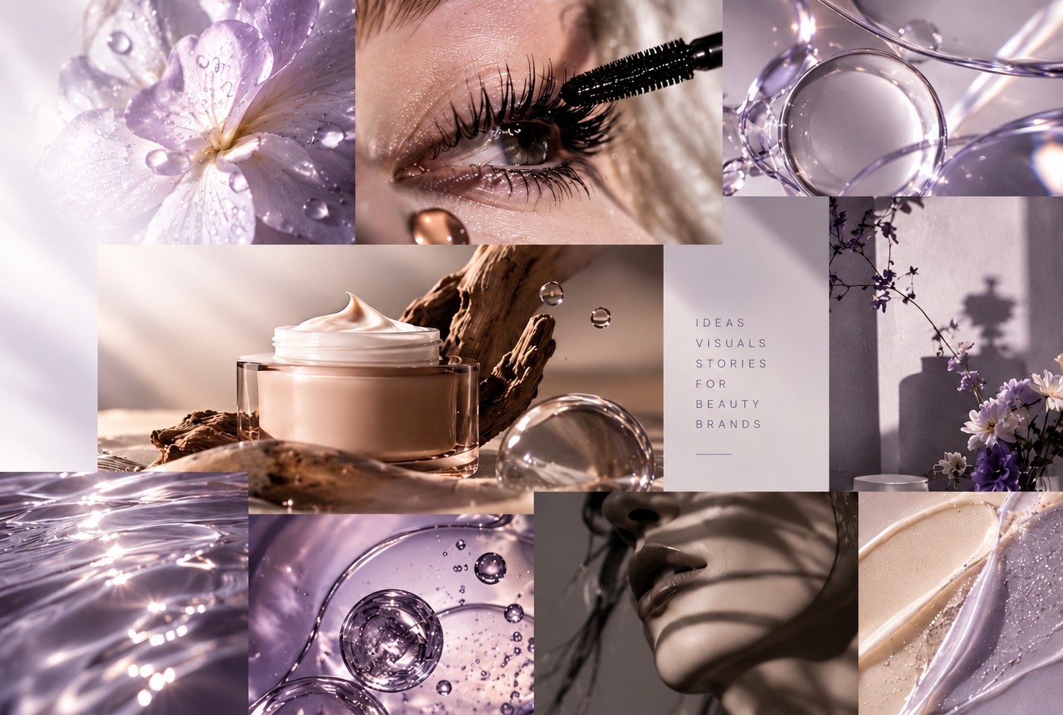 Beauty visuals: flower, mascara, cream, water and light textures